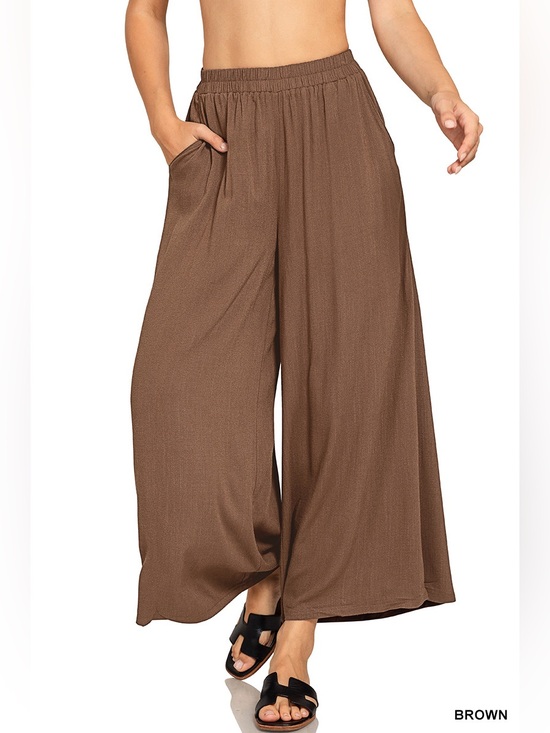Zenana Outfitters Pants - Zenana Brown Woven Elastic Band Pants With Pocket